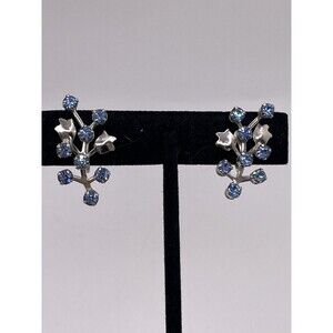 Vintage Screw Back Earrings Silver Tone Light Blue Rhinestone Sparkly y2k